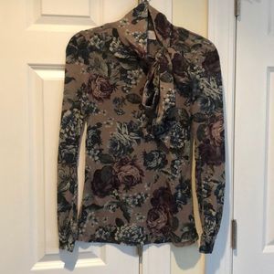 Zara Floral Bow Neck Top